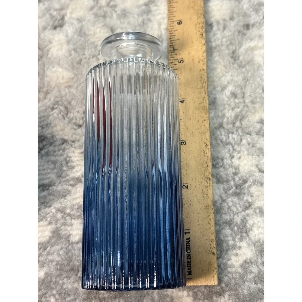 Blue Ombre Ribbed and Embossed Glass Decorative Bottle Set of 2